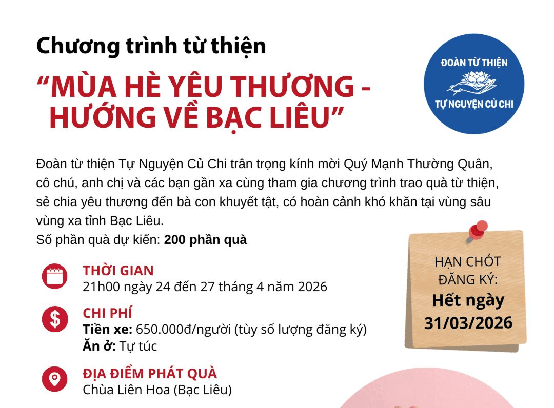 CHƯƠNG TRÌNH TỪ THIỆN “MÙA HÈ YÊU THƯƠNG – HƯỚNG VỀ BẠC LIÊU"